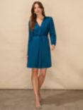 Ro&Zo Satin Jacquard Twist Front Mini Dress, Blue, Blue