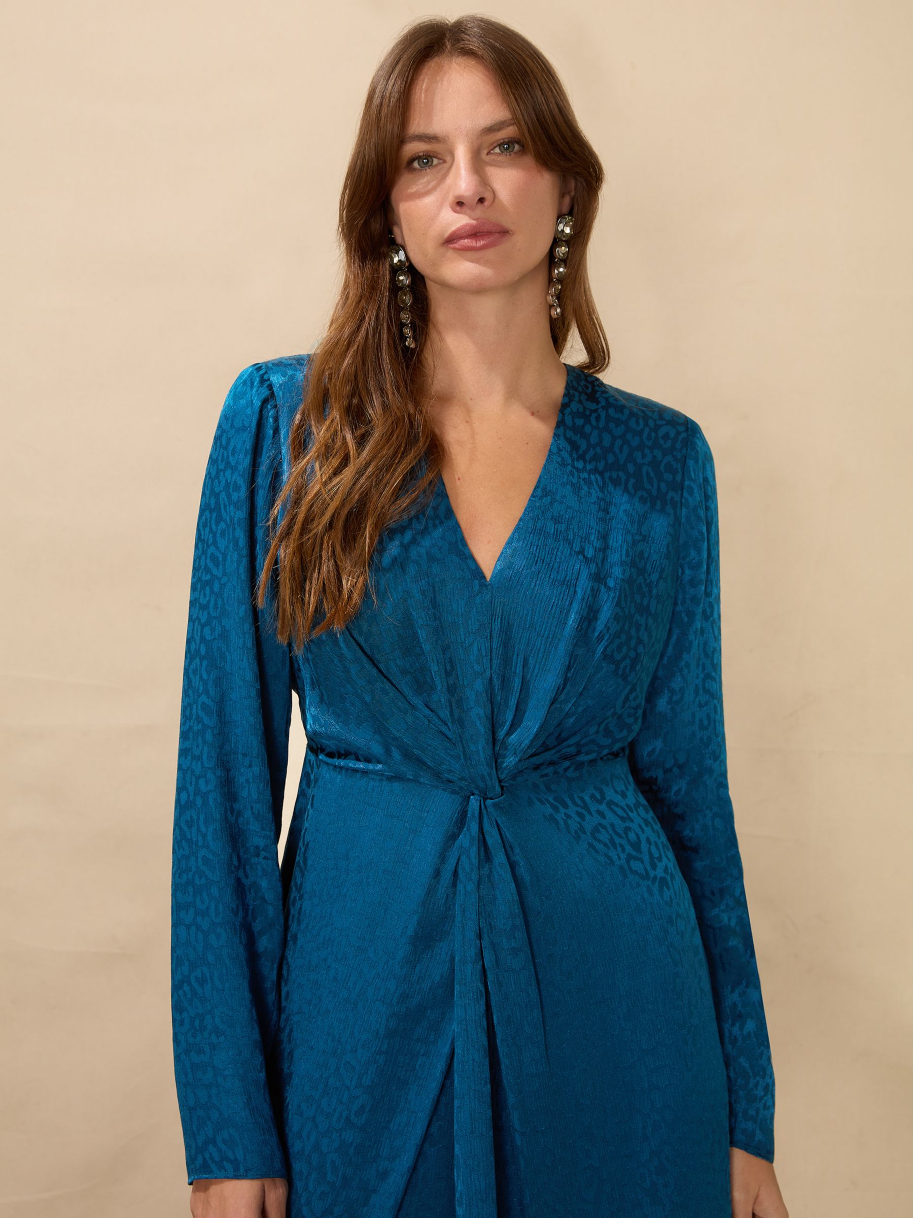 Ro&Zo Satin Jacquard Twist Front Mini Dress, Blue, 8