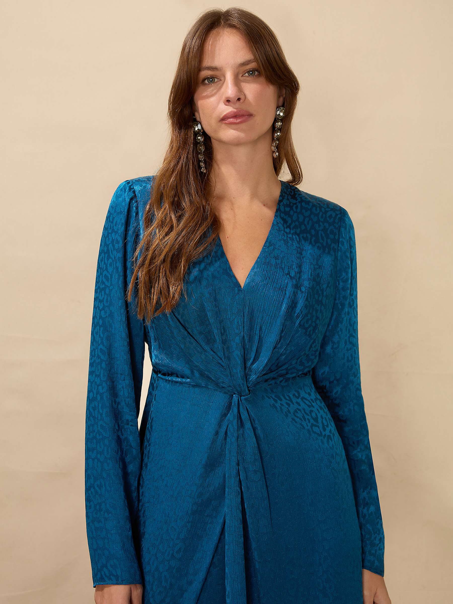 Buy Ro&Zo Satin Jacquard Twist Front Mini Dress, Blue Online at johnlewis.com