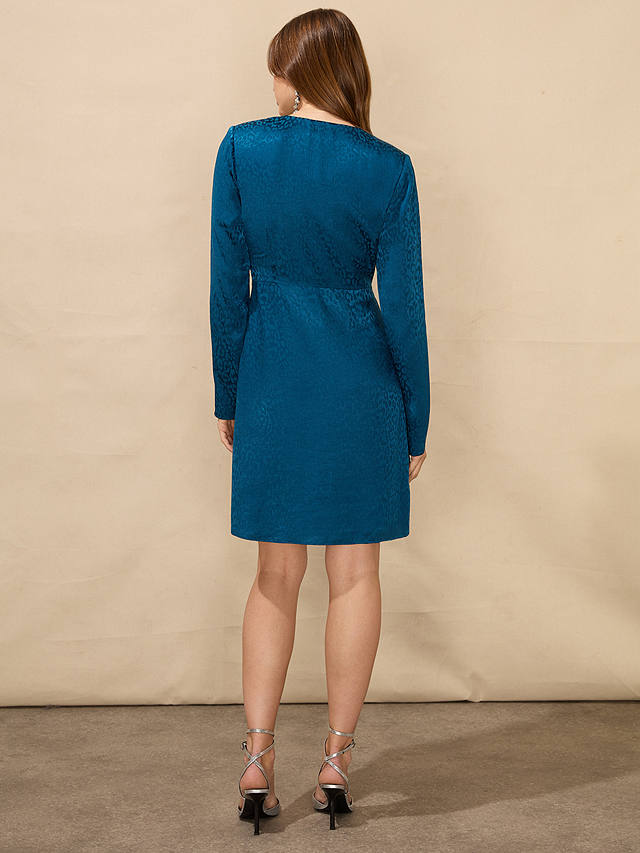 Ro&Zo Satin Jacquard Twist Front Mini Dress, Blue