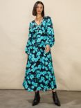 Ro&Zo Petite Floral V Neck Midi Dress, Turquoise