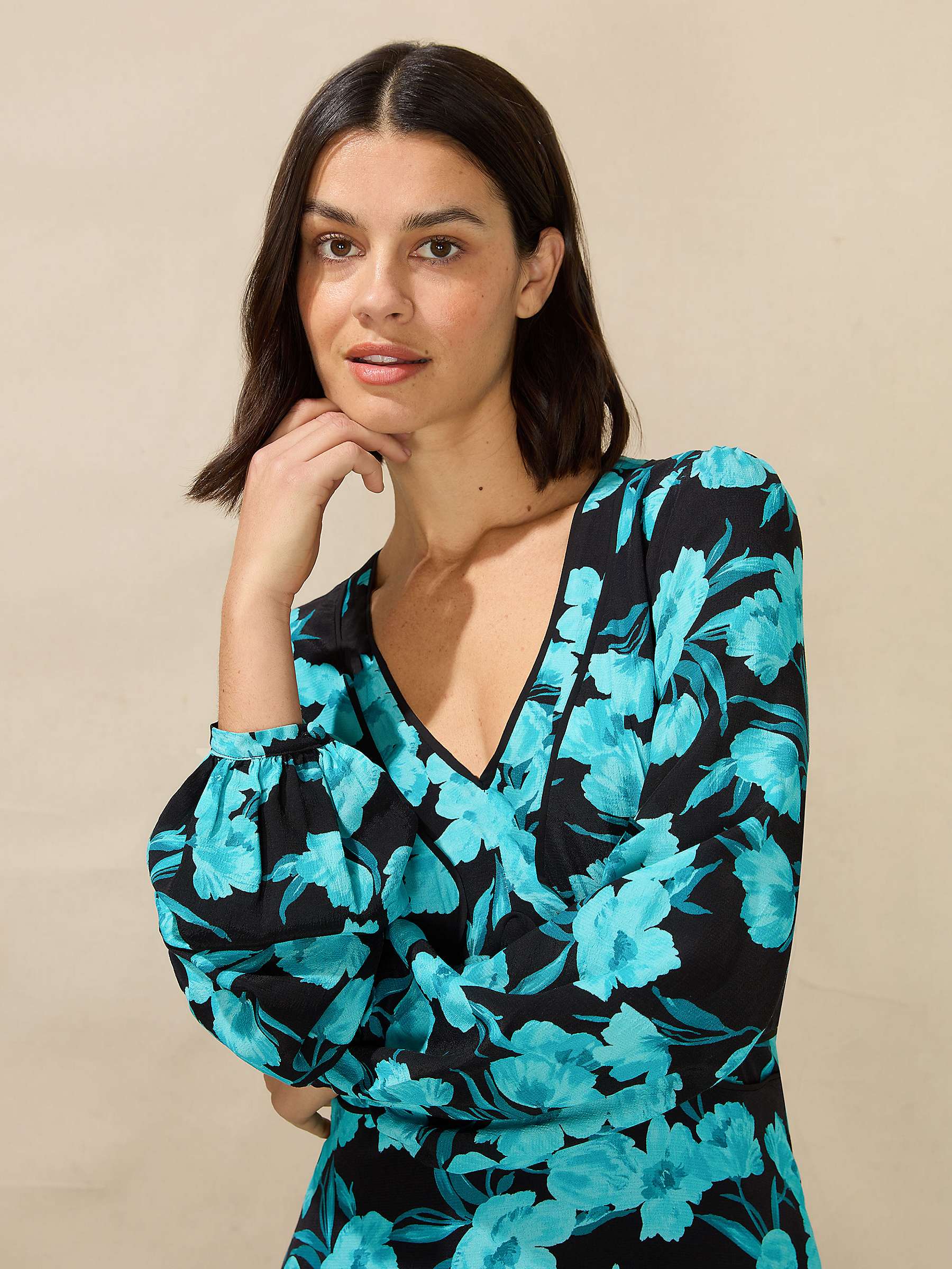 Buy Ro&Zo Petite Floral V Neck Midi Dress, Turquoise Online at johnlewis.com