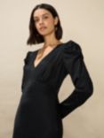 Ro&Zo Petite Satin Jacquard Puff Sleeve Midi Dress, Black