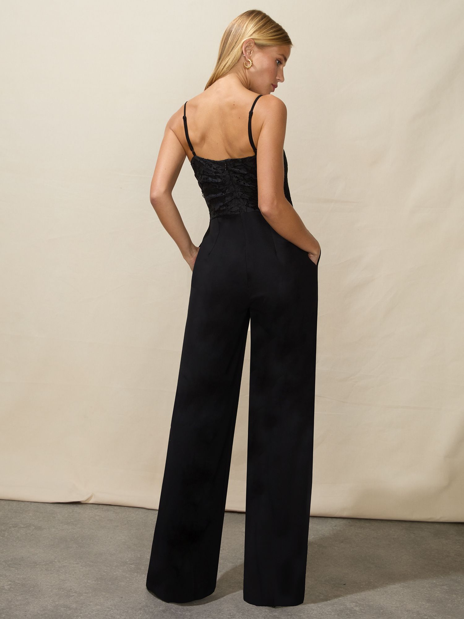 Ro&Zo Lace Bodice Jumpsuit, Black at John Lewis & Partners