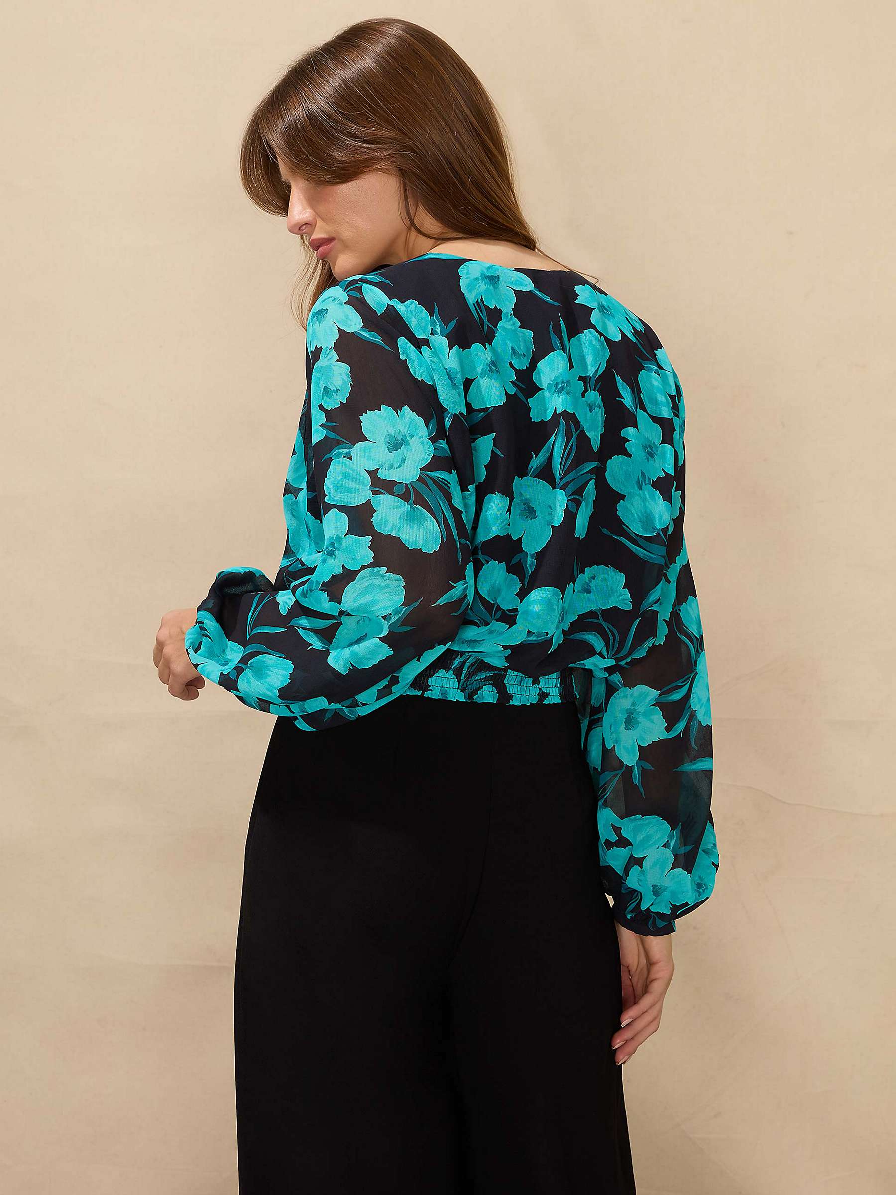 Buy Ro&Zo Floral Pintuck Cropped Blouse, Turquoise Online at johnlewis.com