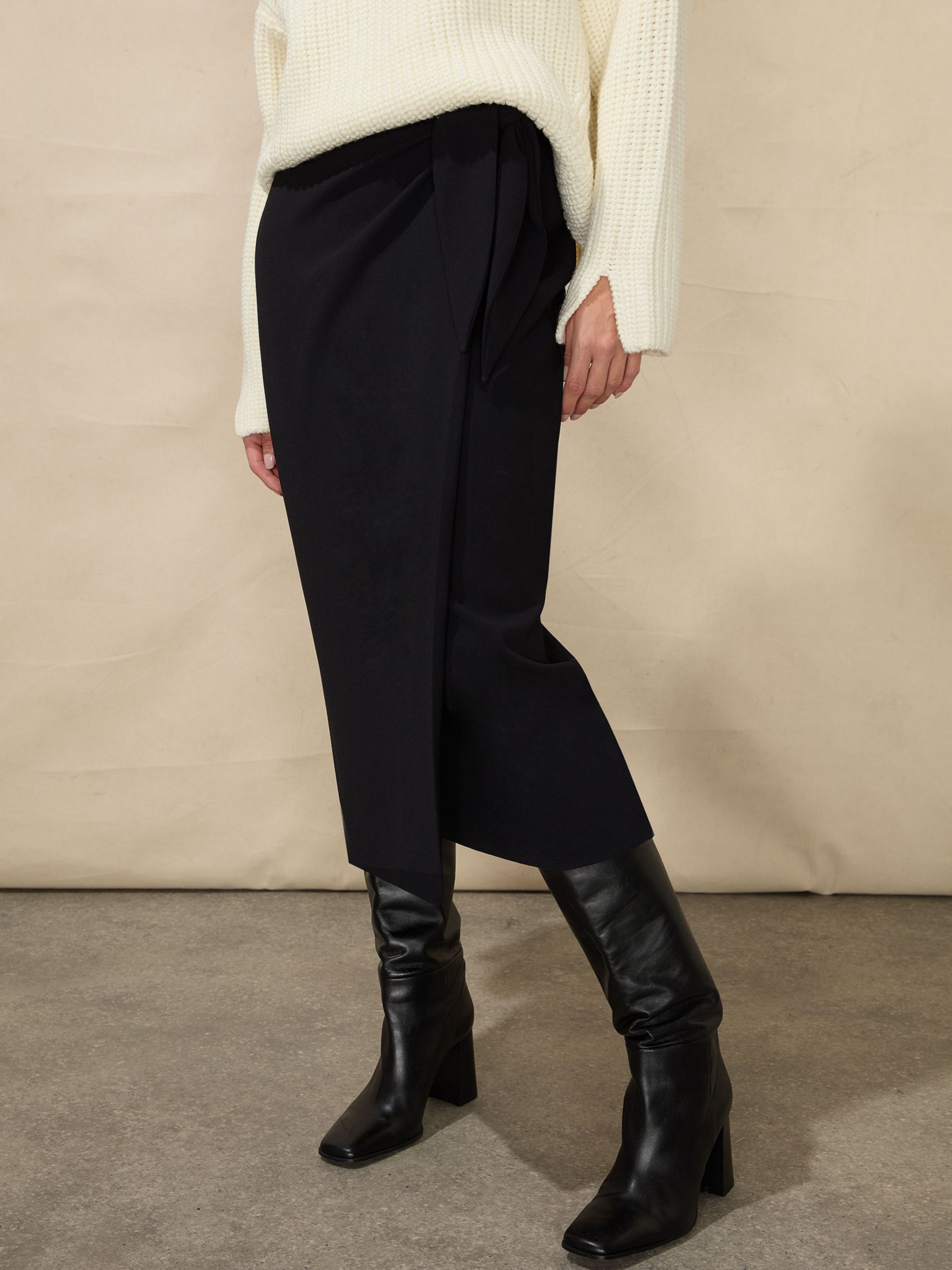 Buy Ro&Zo Crepe Tie Side Wrap Midi Skirt, Black Online at johnlewis.com