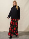 Ro&Zo Rose Print Maxi Skirt, Black/Red, Black/Red