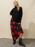 Ro&Zo Rose Print Maxi Skirt, Black/Red, Black/Red