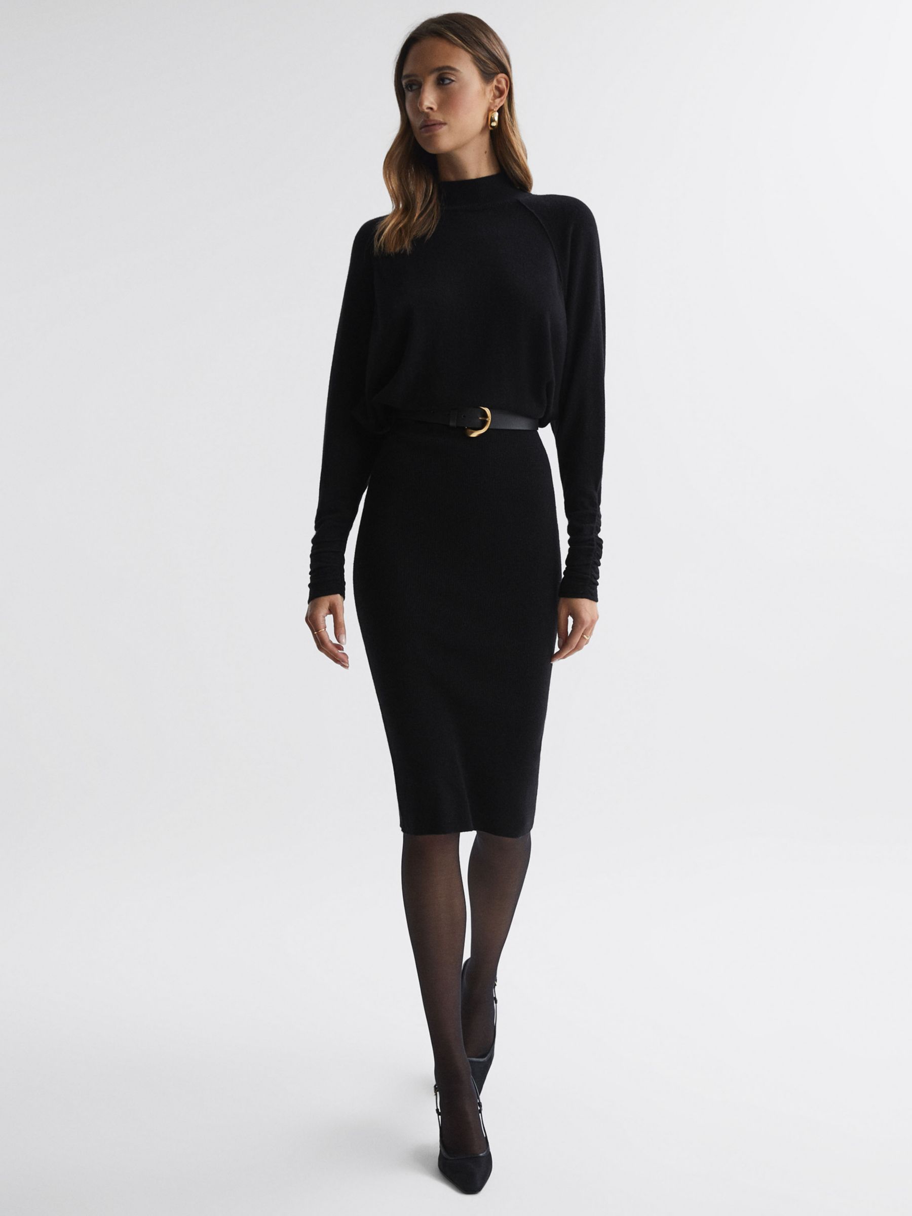 Reiss Freya Knitted High Neck Dress, Black at John Lewis & Partners