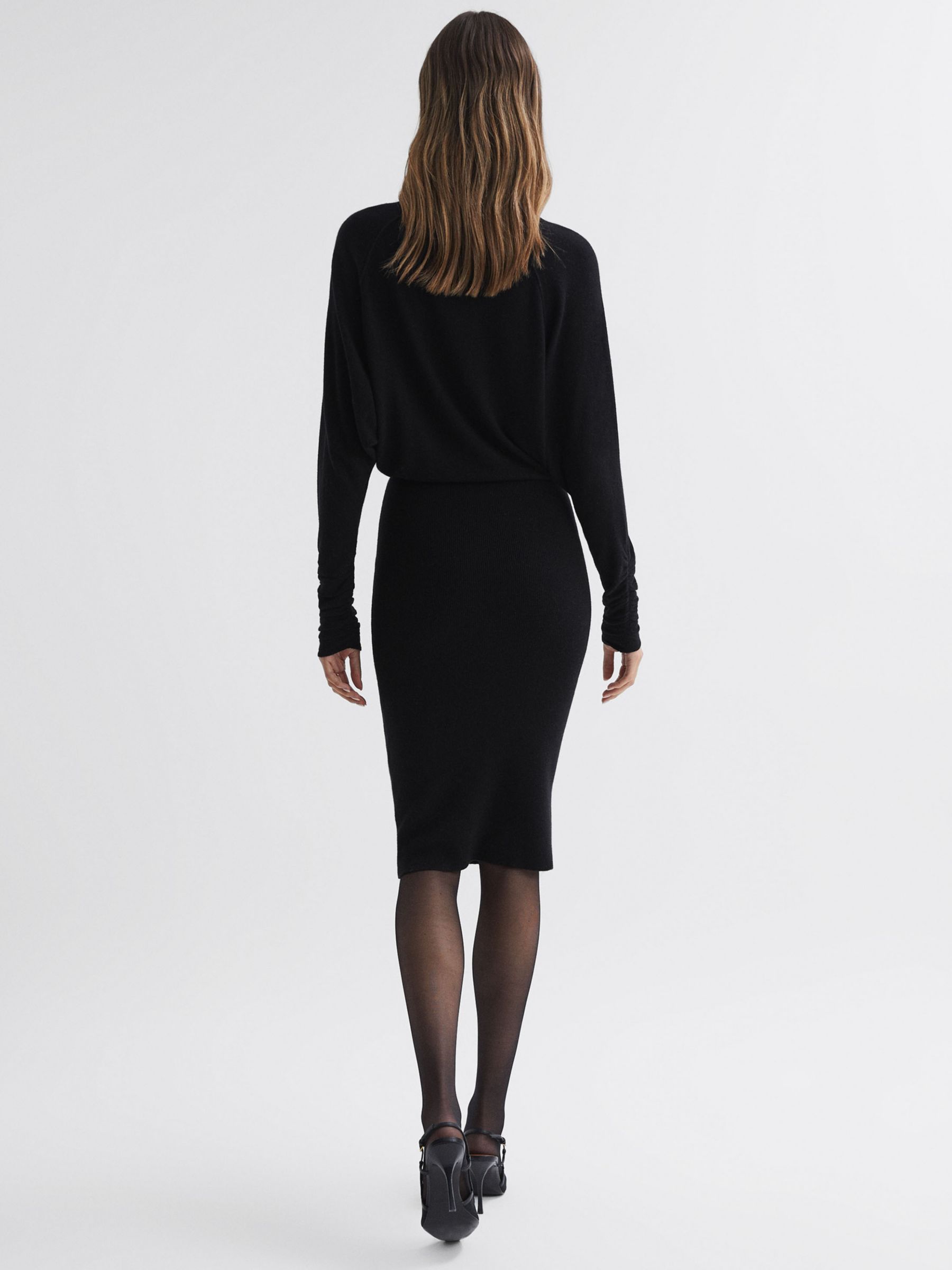Reiss Freya Knitted High Neck Dress, Black, XS