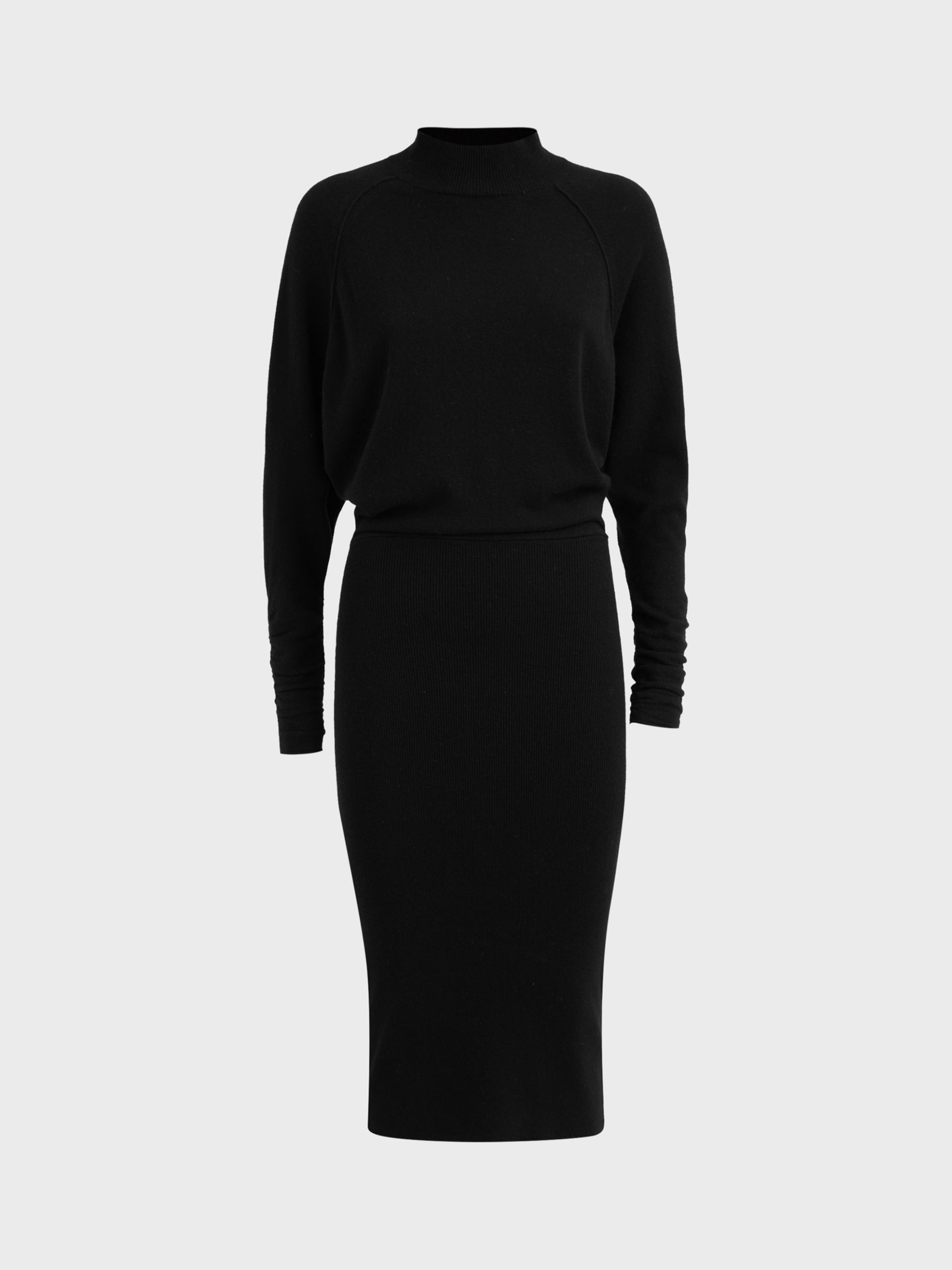 Reiss Freya Knitted High Neck Dress, Black, XS
