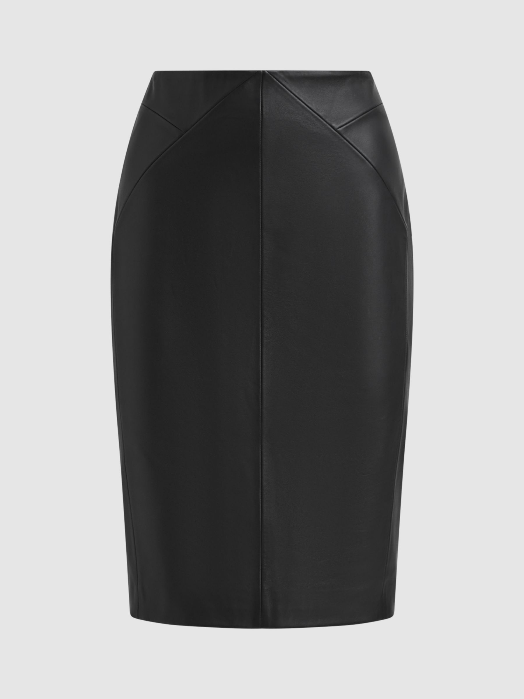 Reiss Raya Leather Pencil Skirt, Black, 12