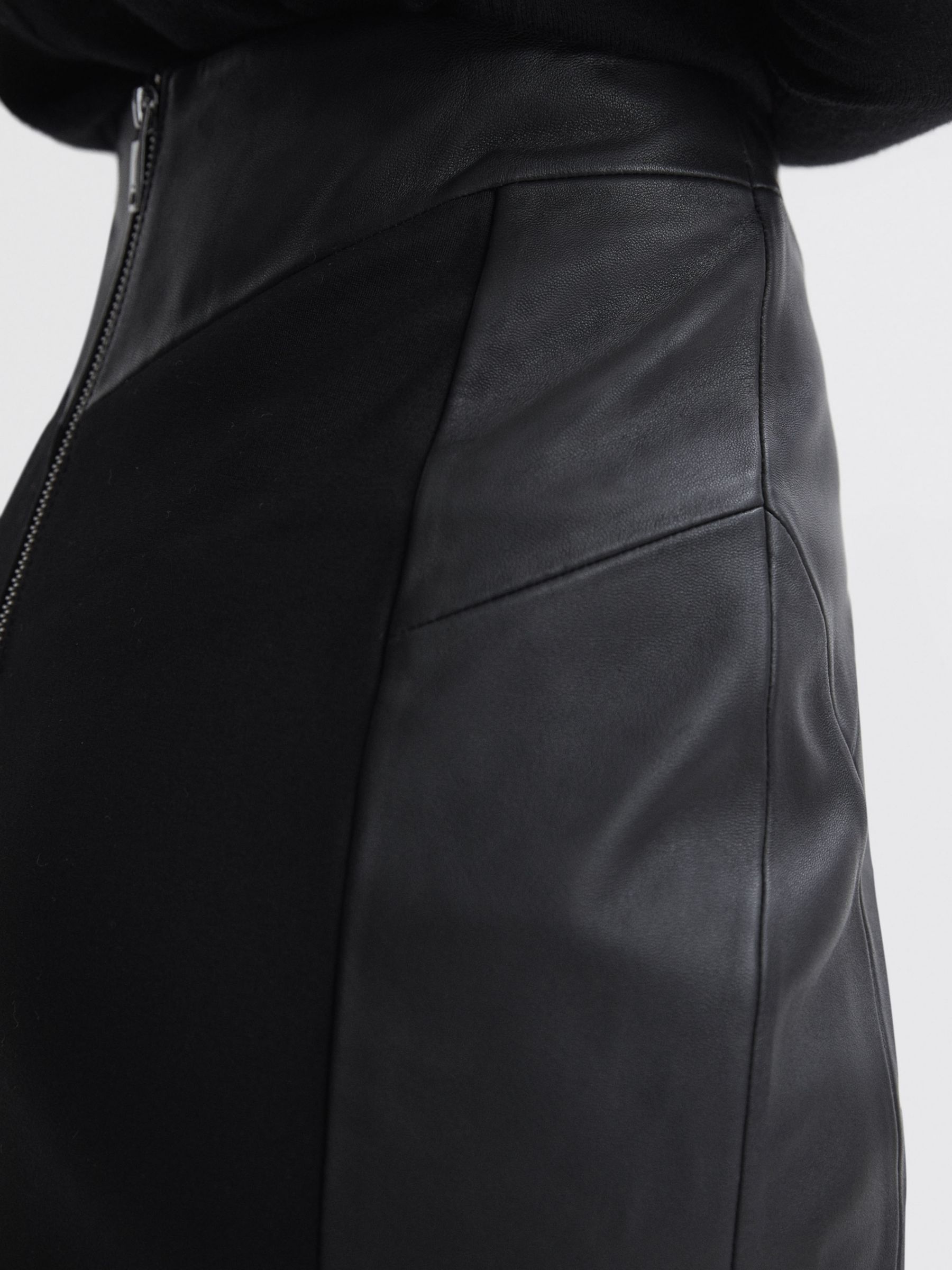 Buy Reiss Raya Leather Pencil Skirt, Black Online at johnlewis.com