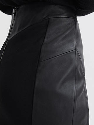 Reiss Raya Leather Pencil Skirt, Black