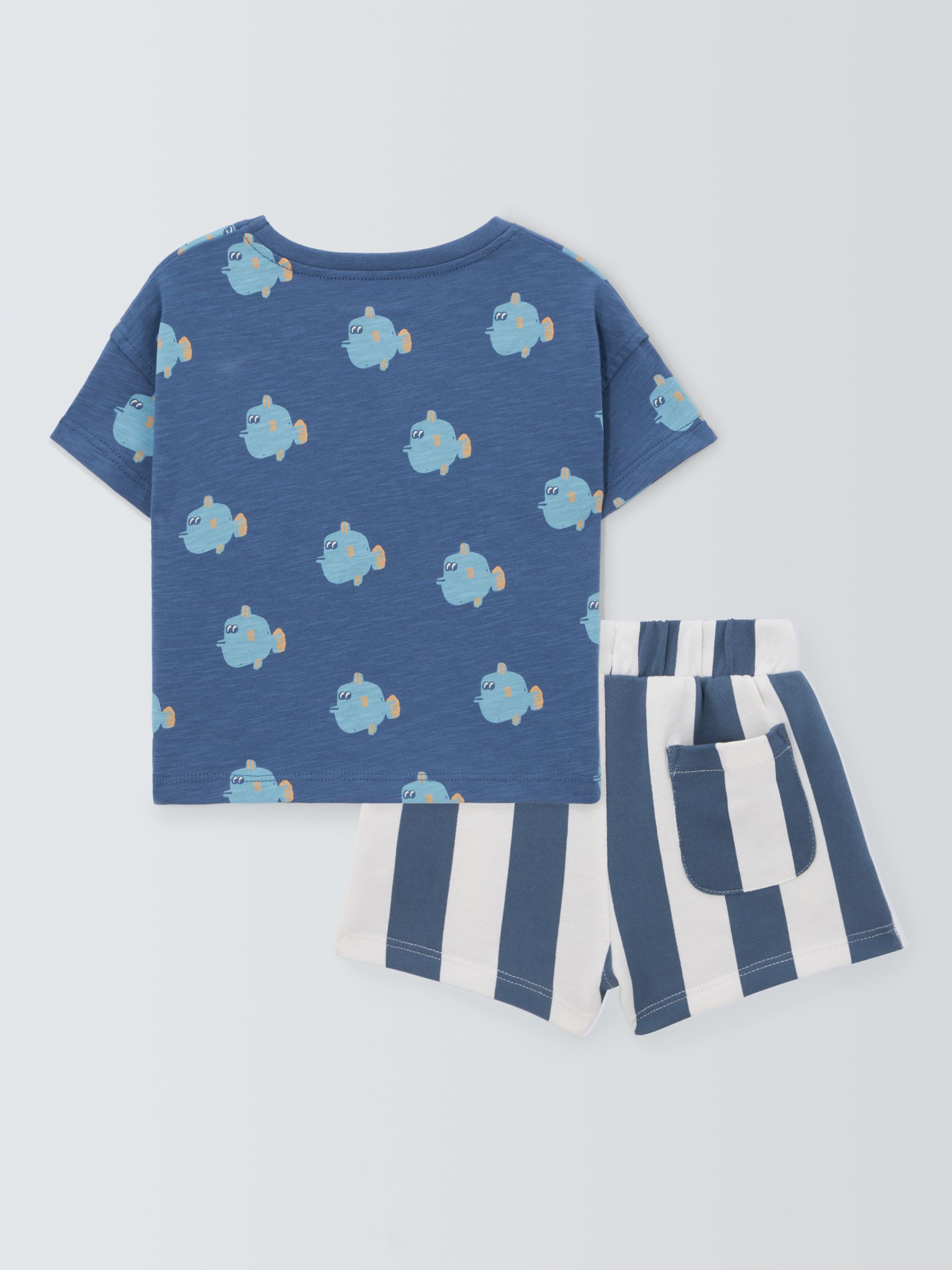 John Lewis ANYDAY Baby Cotton Fish Stripe Print Top & Shorts Set, Multi, 6-9 months