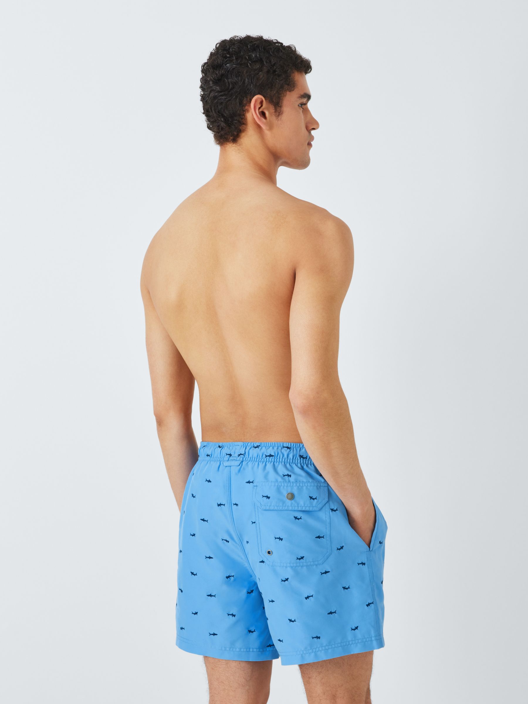 John Lewis Embroidered Shark Swim Shorts, Blue, L