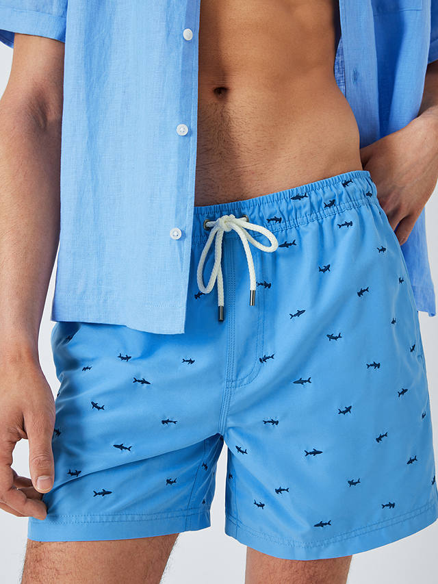 John Lewis Embroidered Shark Swim Shorts, Blue