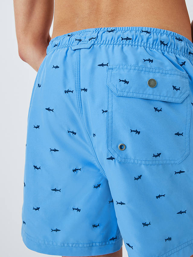 John Lewis Embroidered Shark Swim Shorts, Blue