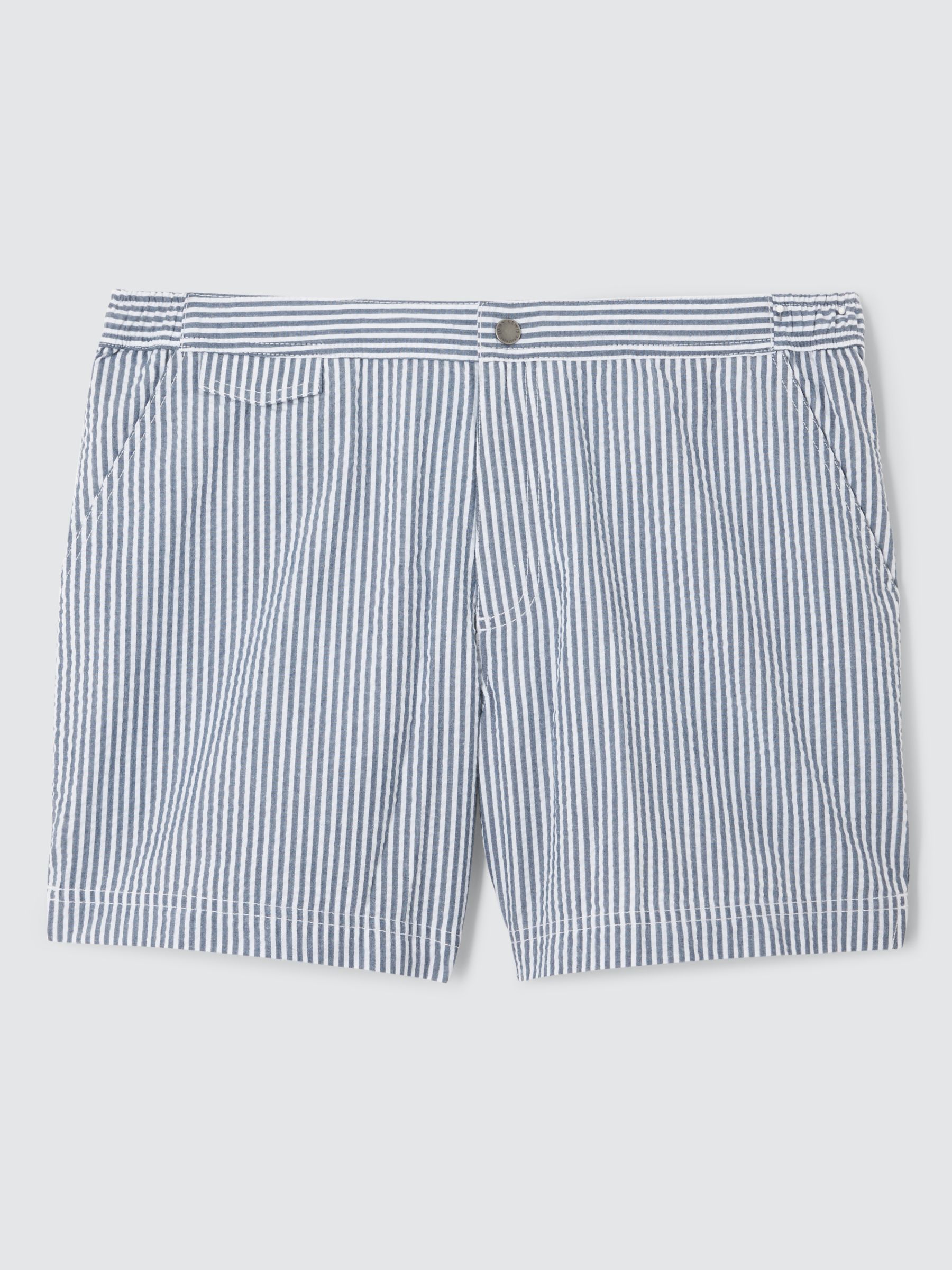 John Lewis Seersucker Stripe Swim Shorts, Blue/White, M