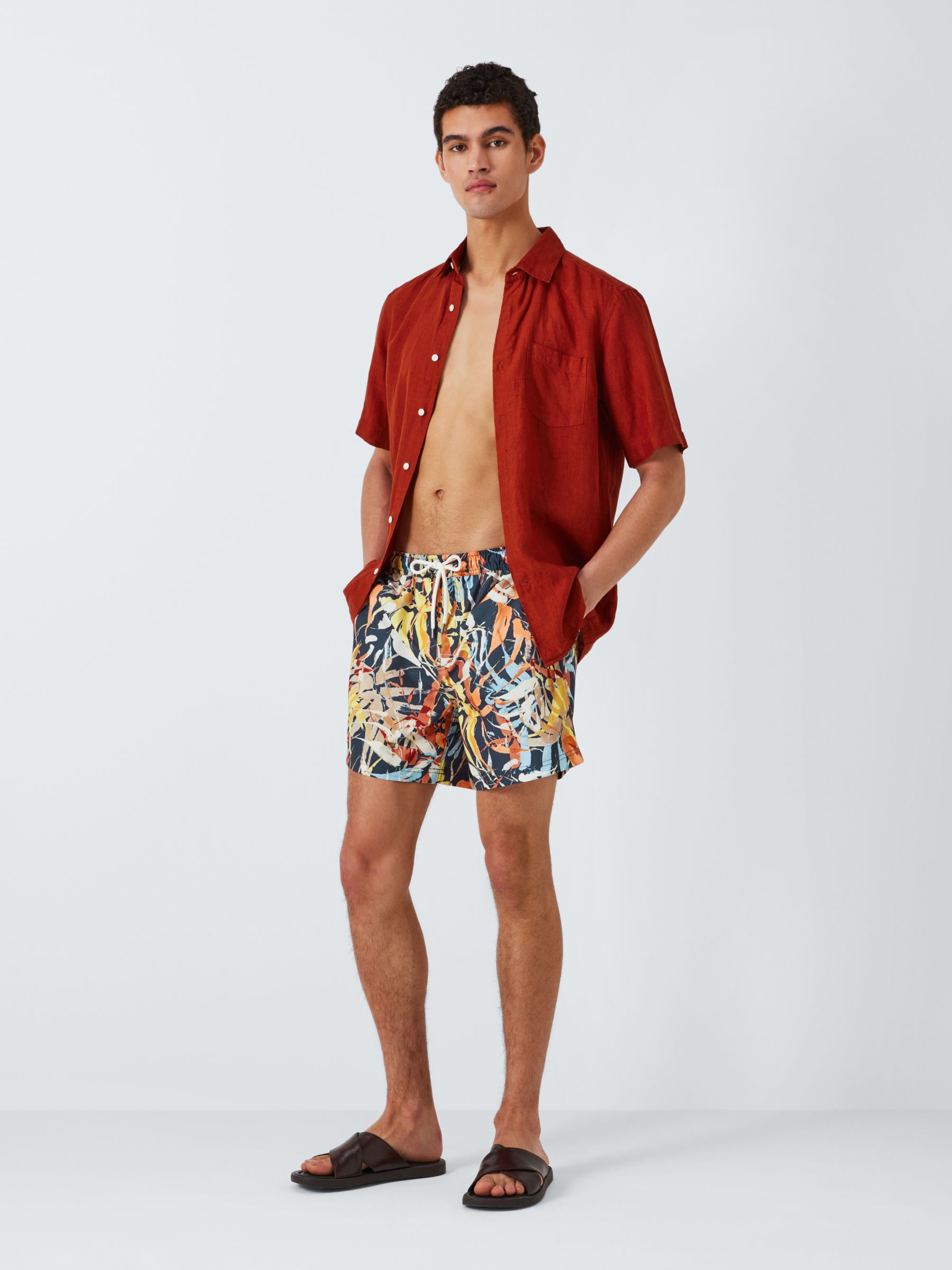 John Lewis Bamboo Print Recycled Polyester Swim Shorts, Multi, XL