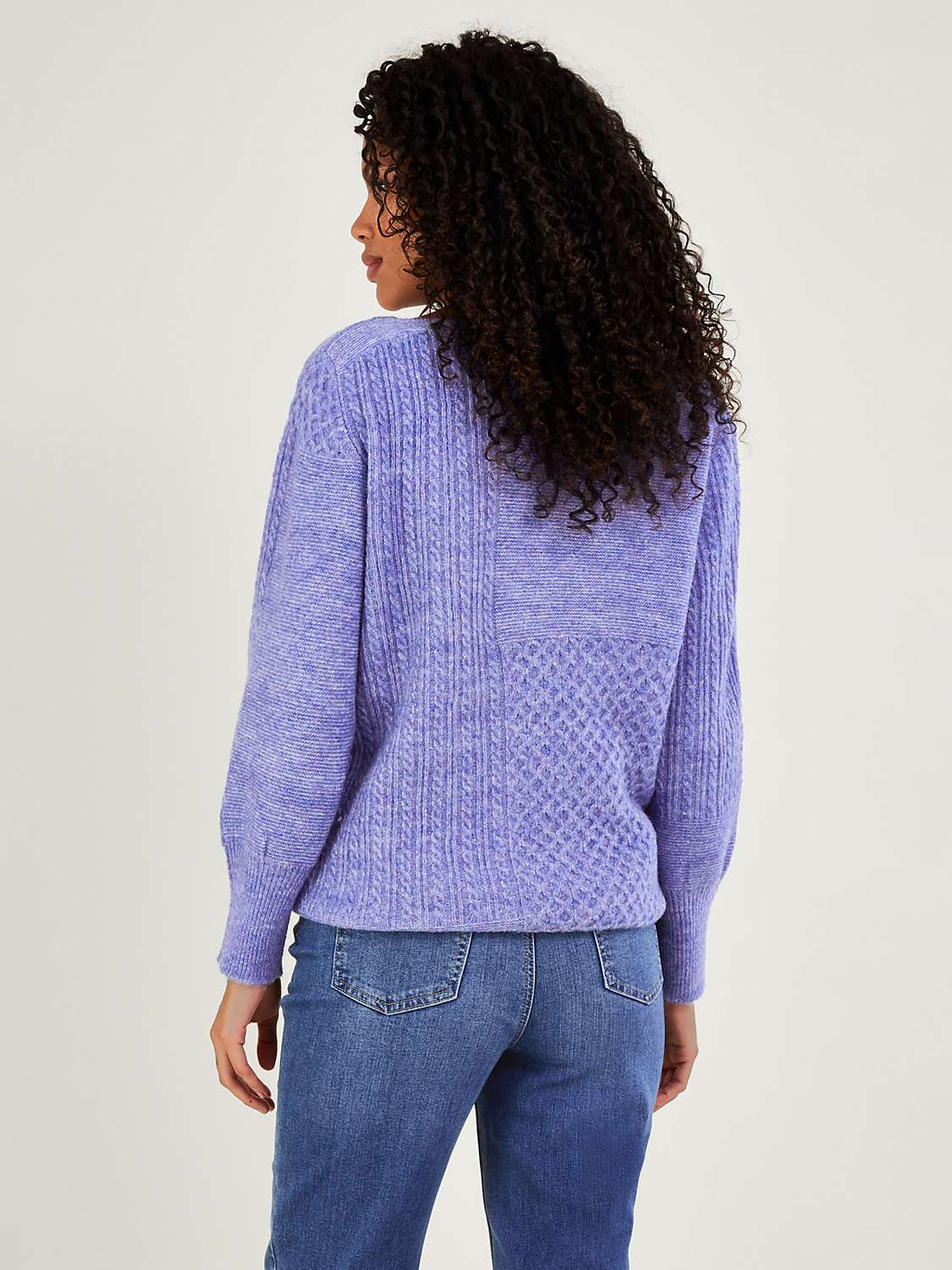 Monsoon Supersoft Patch Stitch Tunic Jumper, Blue at John Lewis & Partners