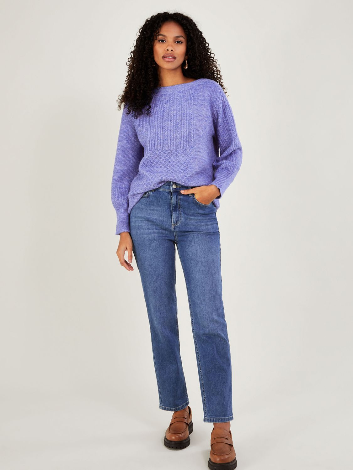 Monsoon Supersoft Patch Stitch Tunic Jumper, Blue at John Lewis & Partners