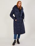 Monsoon Sorena Sustainable Quilted Hooded Coat, Navy