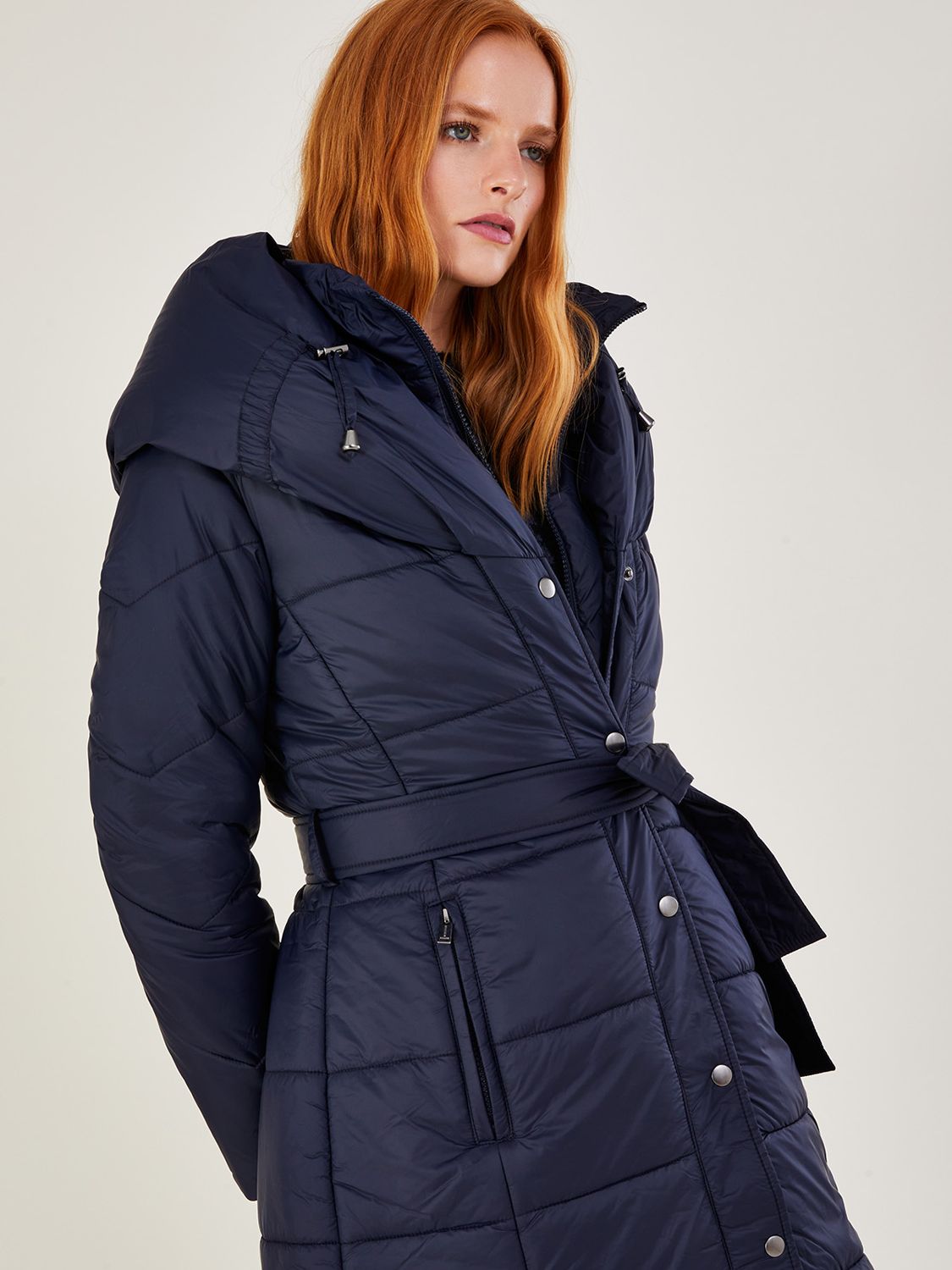 Monsoon Sorena Sustainable Quilted Hooded Coat, Navy at John Lewis ...