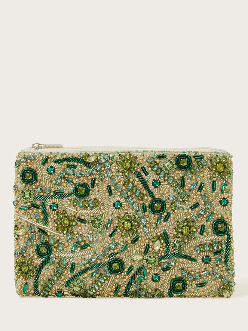 Monsoon Beaded Clutch Bag, Green at John Lewis & Partners