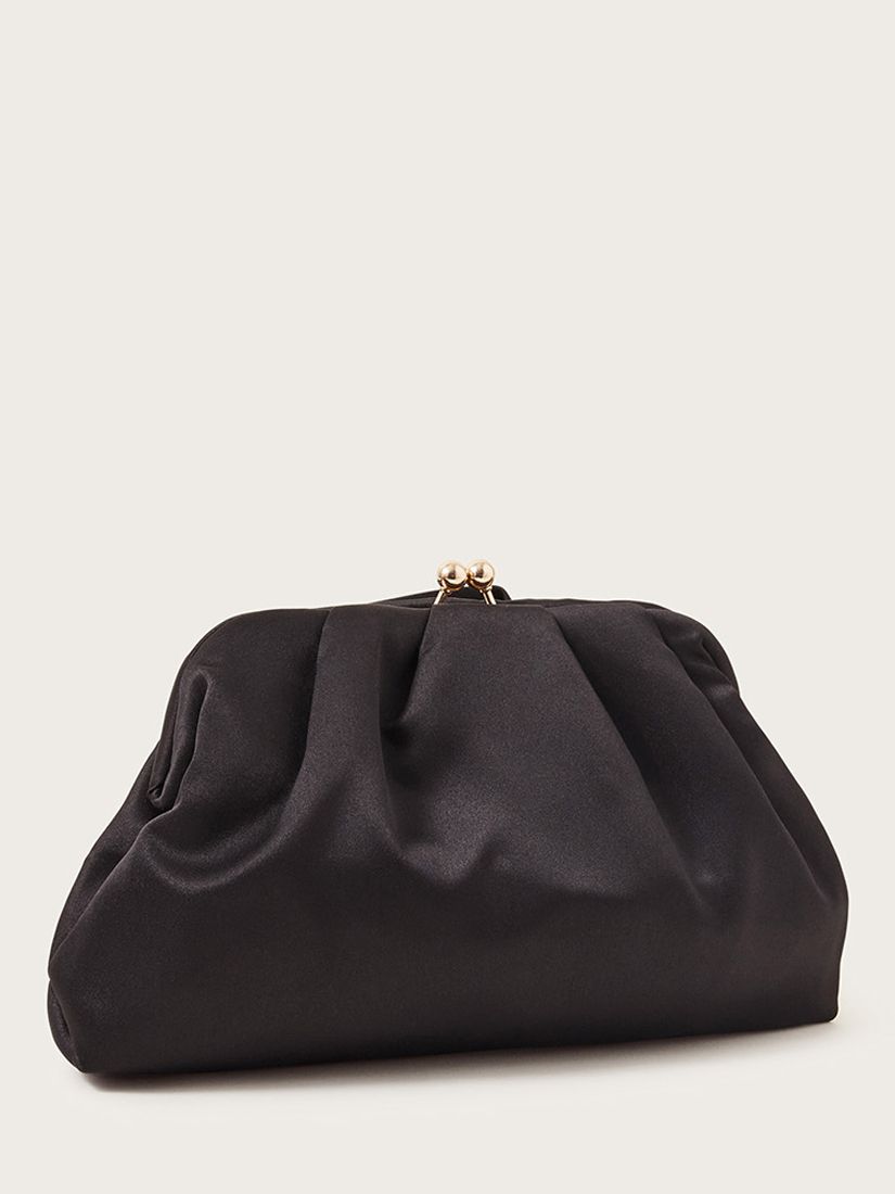 Monsoon Satin Corsage Clutch Bag, Black, One Size