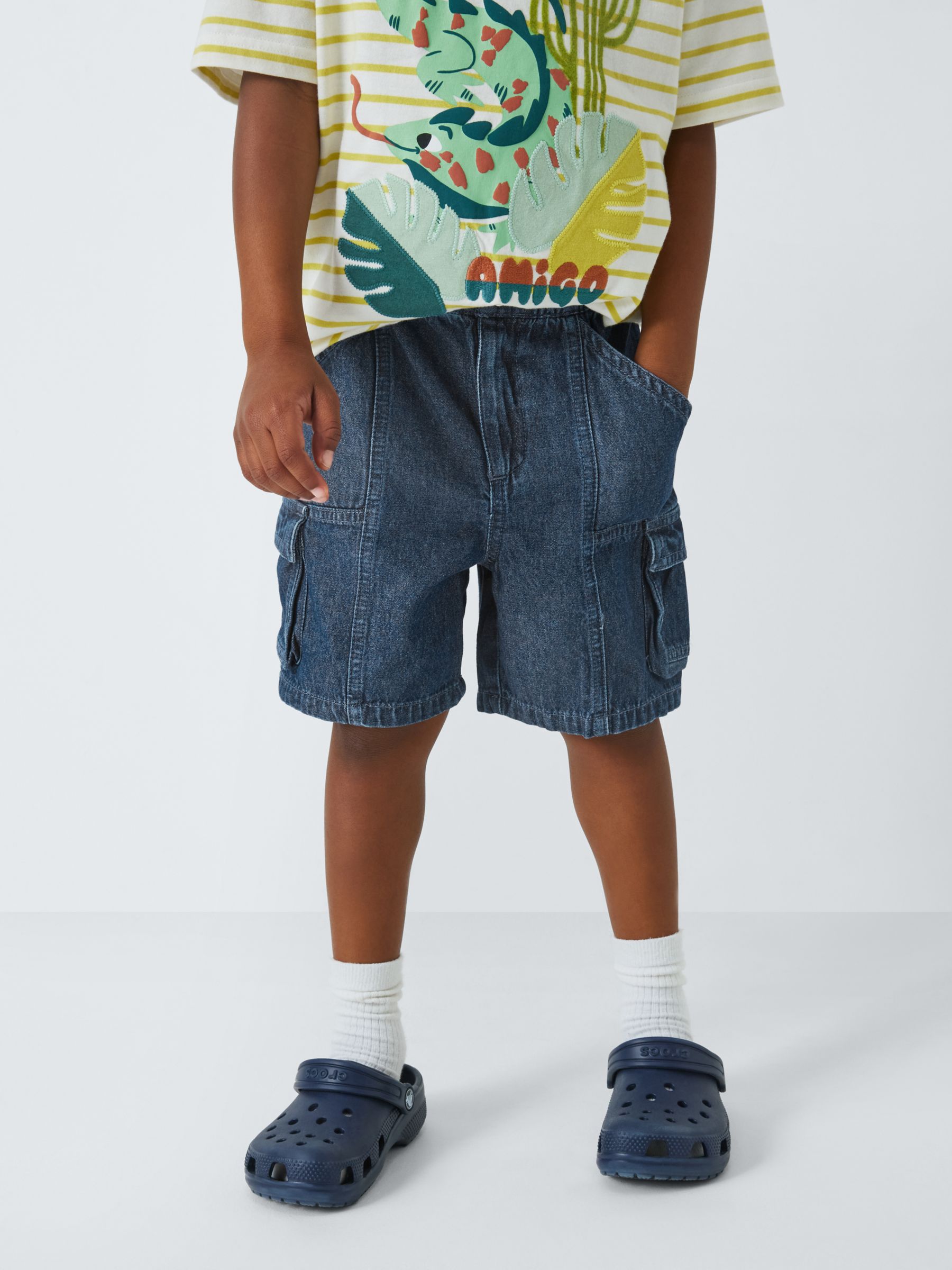 John Lewis Kids' Denim Cargo Carpenter Shorts, Blue, 2 years