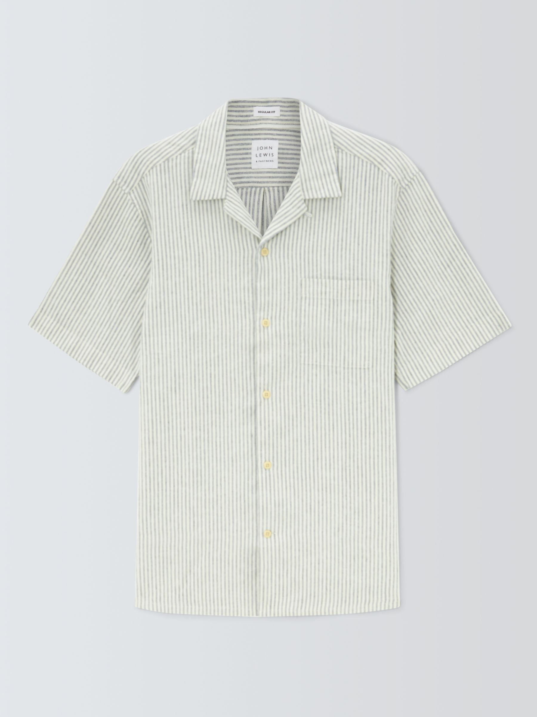 John Lewis Linen Blend Revere Collar Micro Stripe Shirt, Neutrals, XL