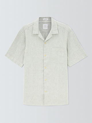 John Lewis Linen Blend Revere Collar Micro Stripe Shirt, Neutrals