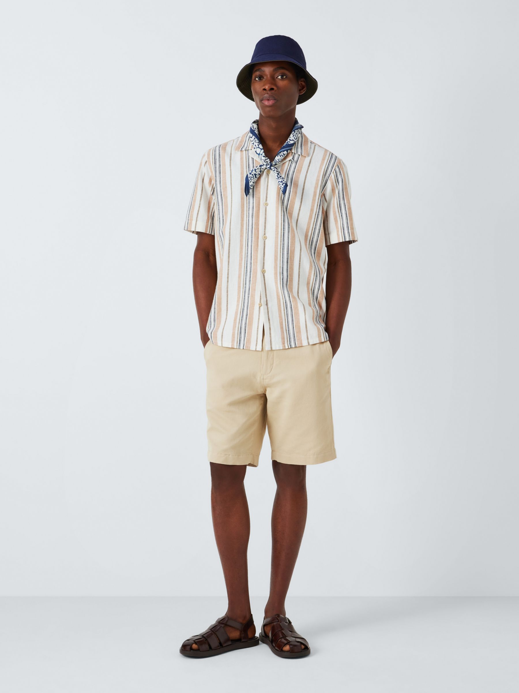 John Lewis Linen Blend Revere Collar Deckchair Stripe Shirt, Neutrals, XL