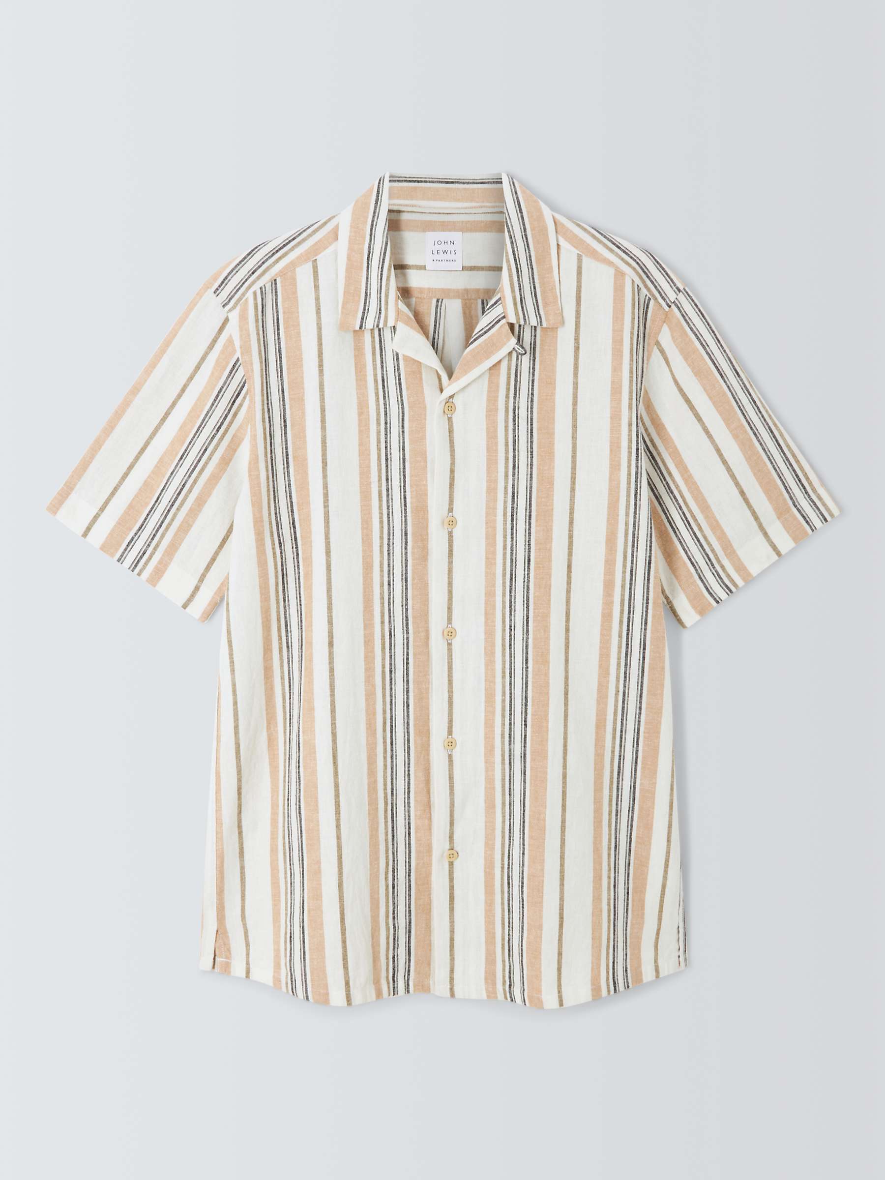 Buy John Lewis Linen Blend Revere Collar Deckchair Stripe Shirt, Neutrals Online at johnlewis.com