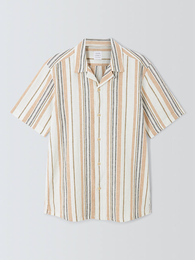 John Lewis Linen Blend Revere Collar Deckchair Stripe Shirt, Neutrals