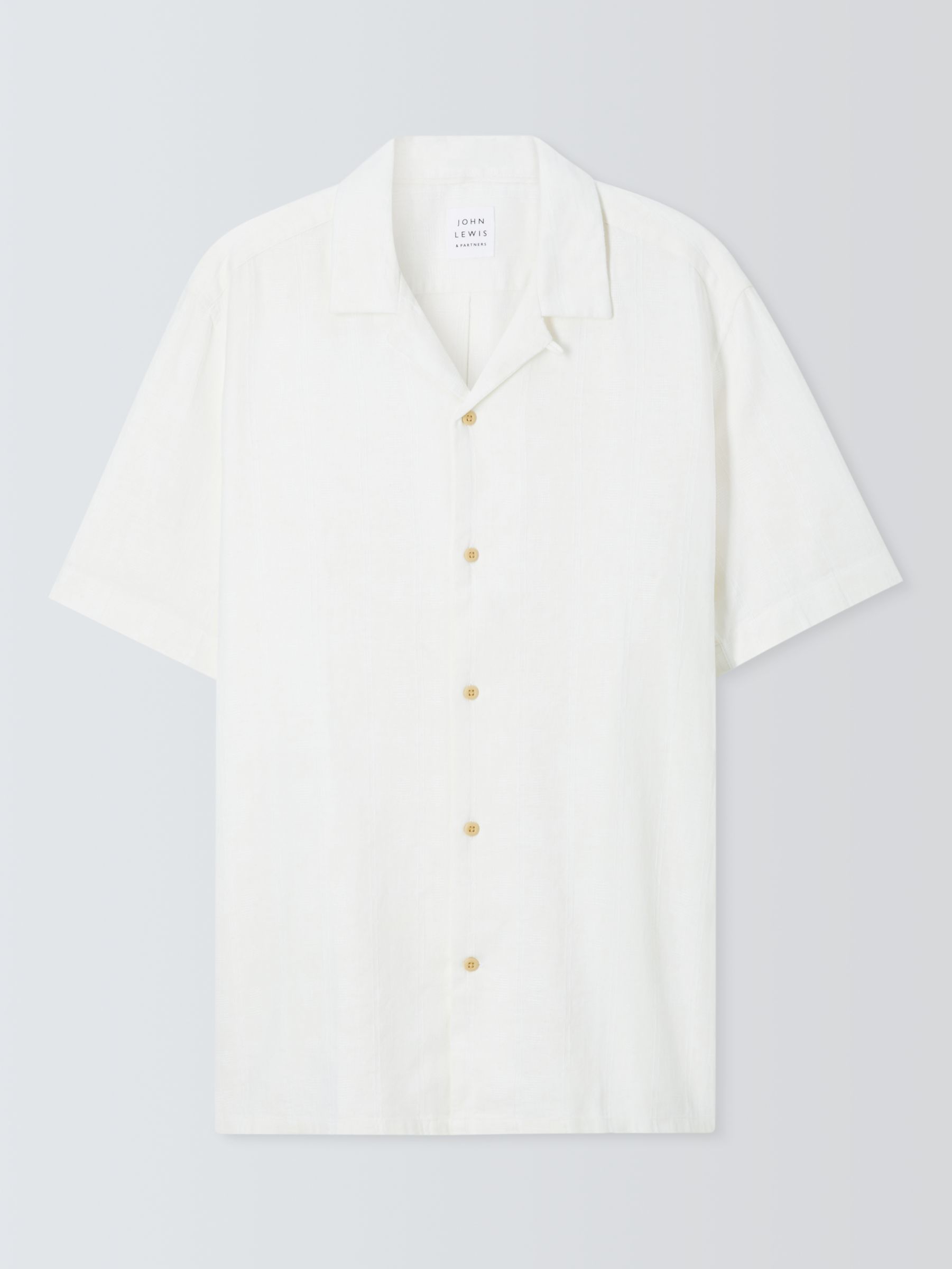 John Lewis Short Sleeve Textured Linen Blend Shirt, Ecru, S