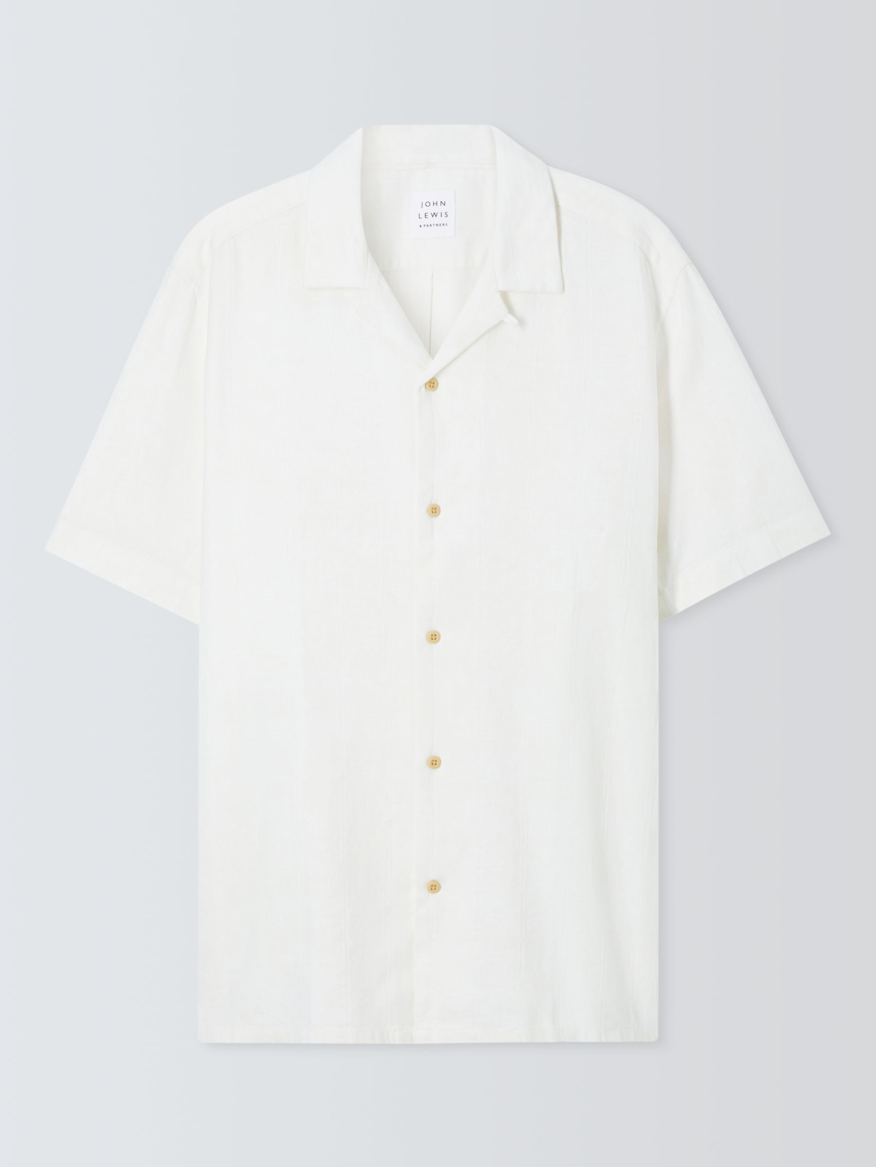 John Lewis Short Sleeve Textured Linen Blend Shirt, Ecru