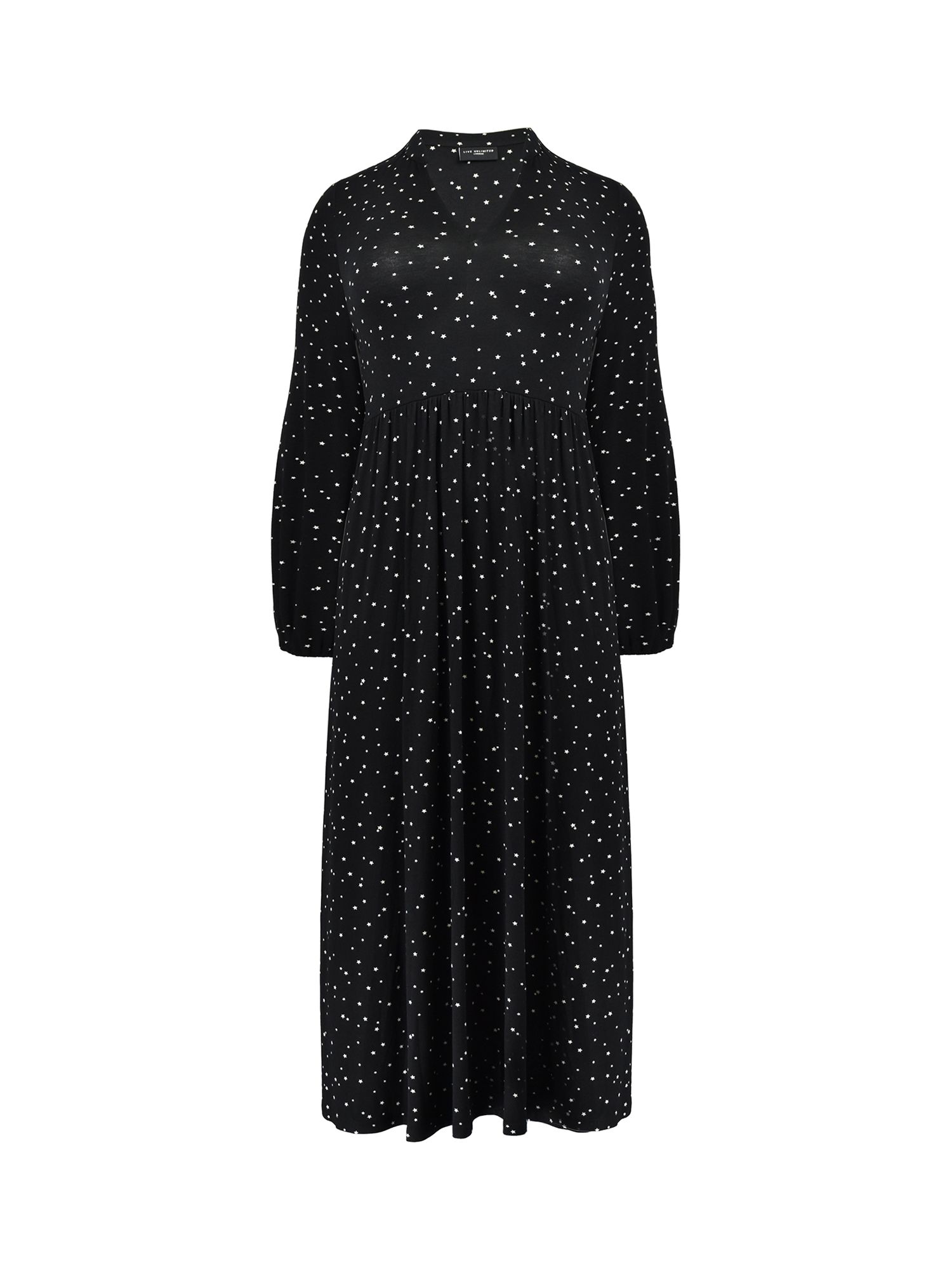 Live Unlimited Curve Mono Star Print Jersey Long Sleeve Midi Dress, Black, 12