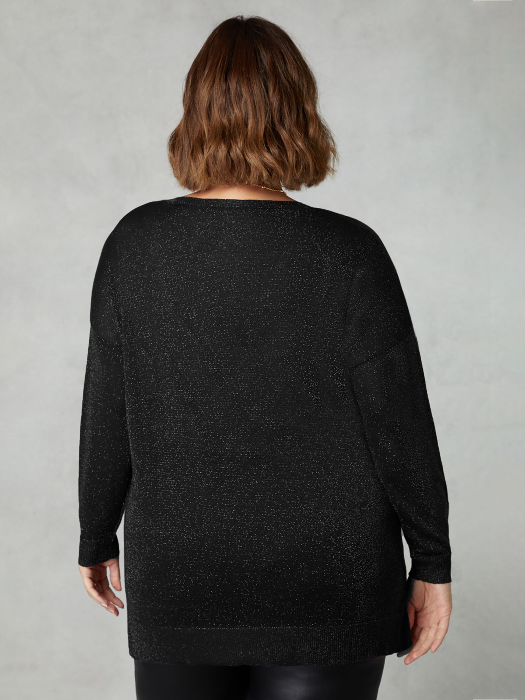 Buy Live Unlimited Curve Fine Knit Sparkle V Neck Jumper, Black Online at johnlewis.com