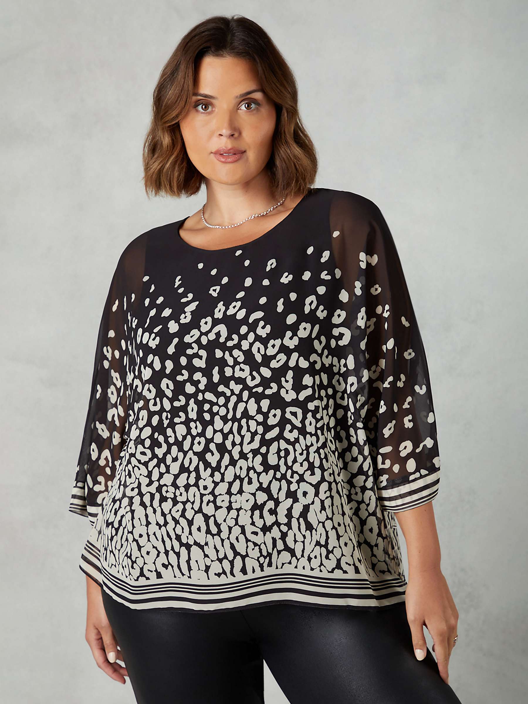 Buy Live Unlimited Curve Leopard Print Chiffon Overlay Top, Black Online at johnlewis.com