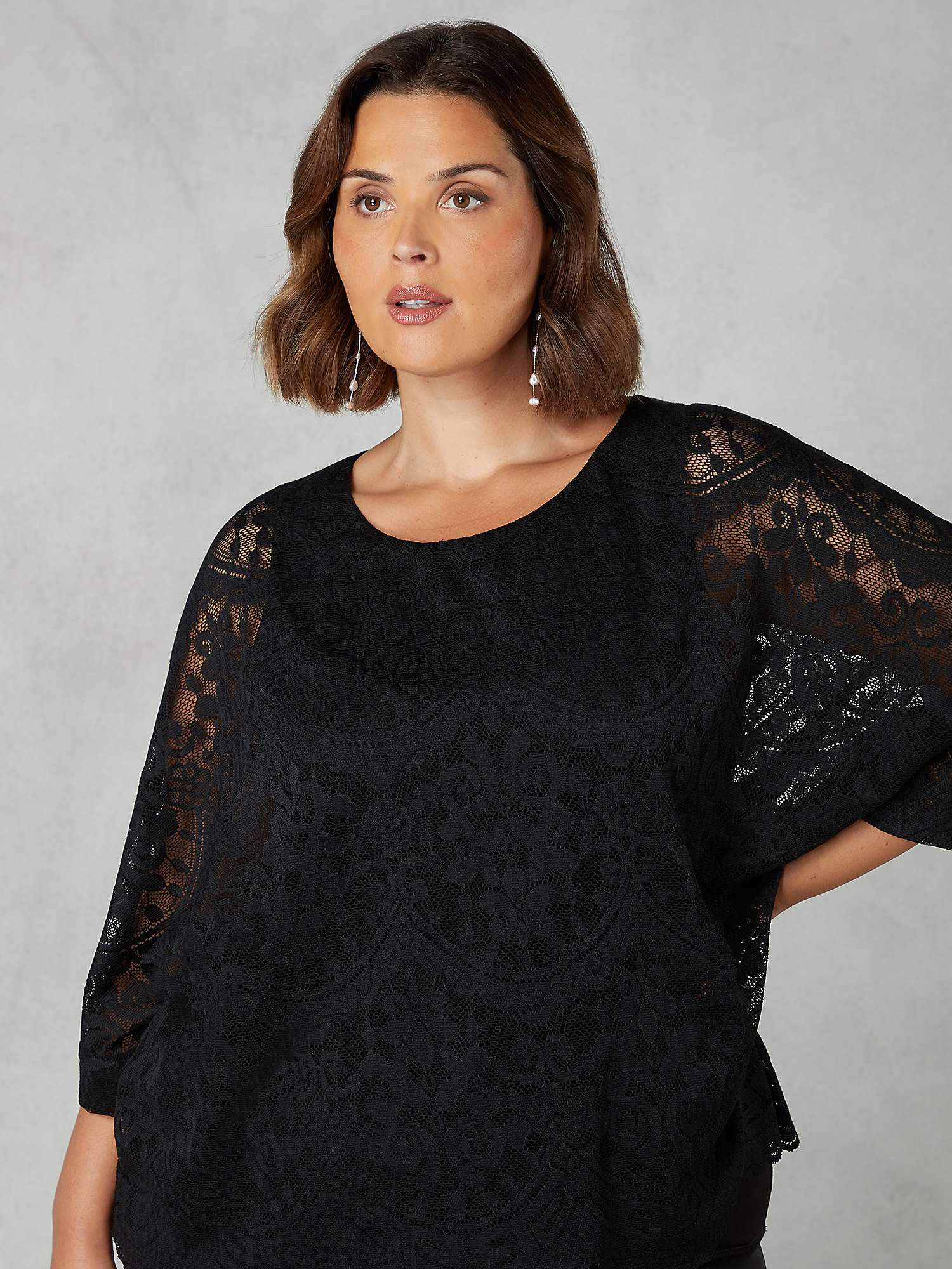 Buy Live Unlimited Curve Lace Overlay Top, Black Online at johnlewis.com