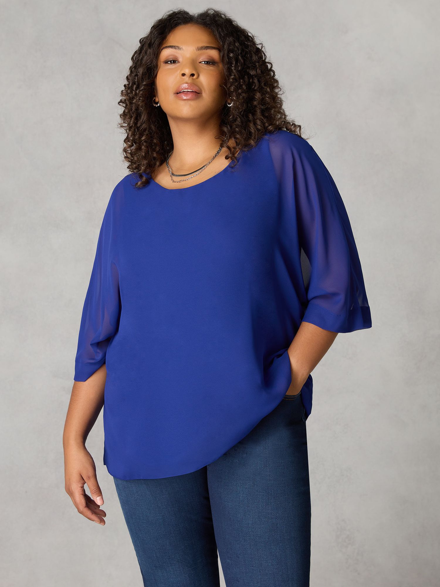 Live Unlimited Curve Chiffon Overlay Top, Blue at John Lewis & Partners