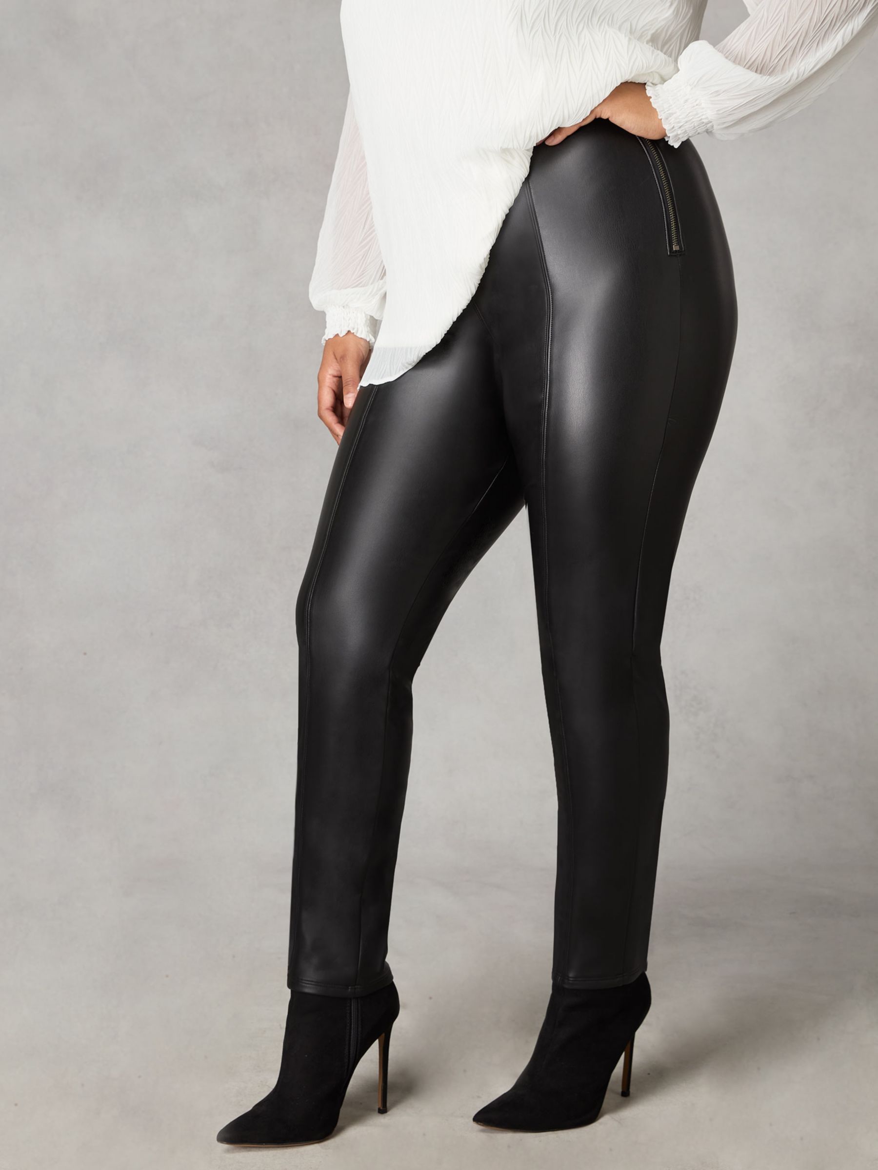 Live Unlimited Curve Faux Leather Straight Leg Trousers, Black at