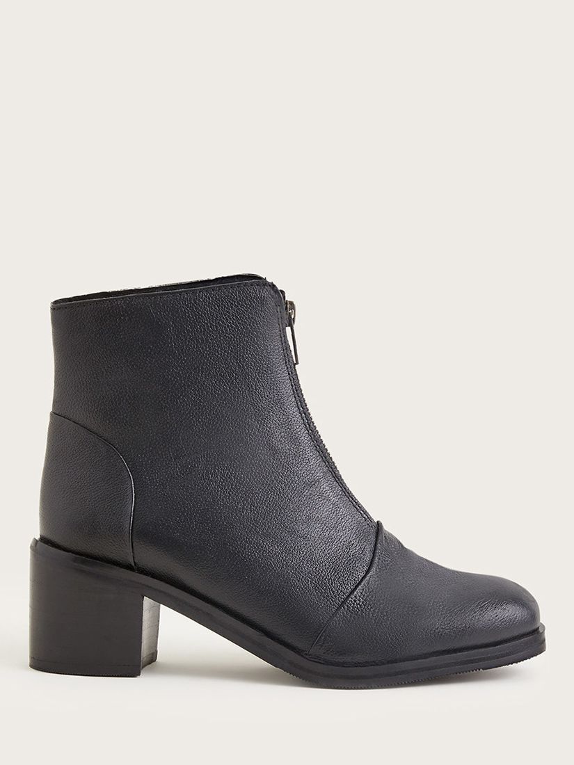 Monsoon Zip Front Leather Ankle Boots, Black at John Lewis & Partners