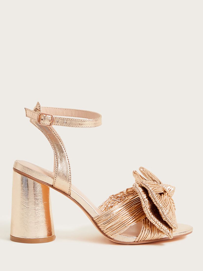 Monsoon Shimmer Fabric Bow Sandals, Gold at John Lewis & Partners