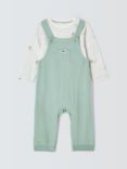 John Lewis Baby Muslin Dungarees & Stripe Top Set, Green