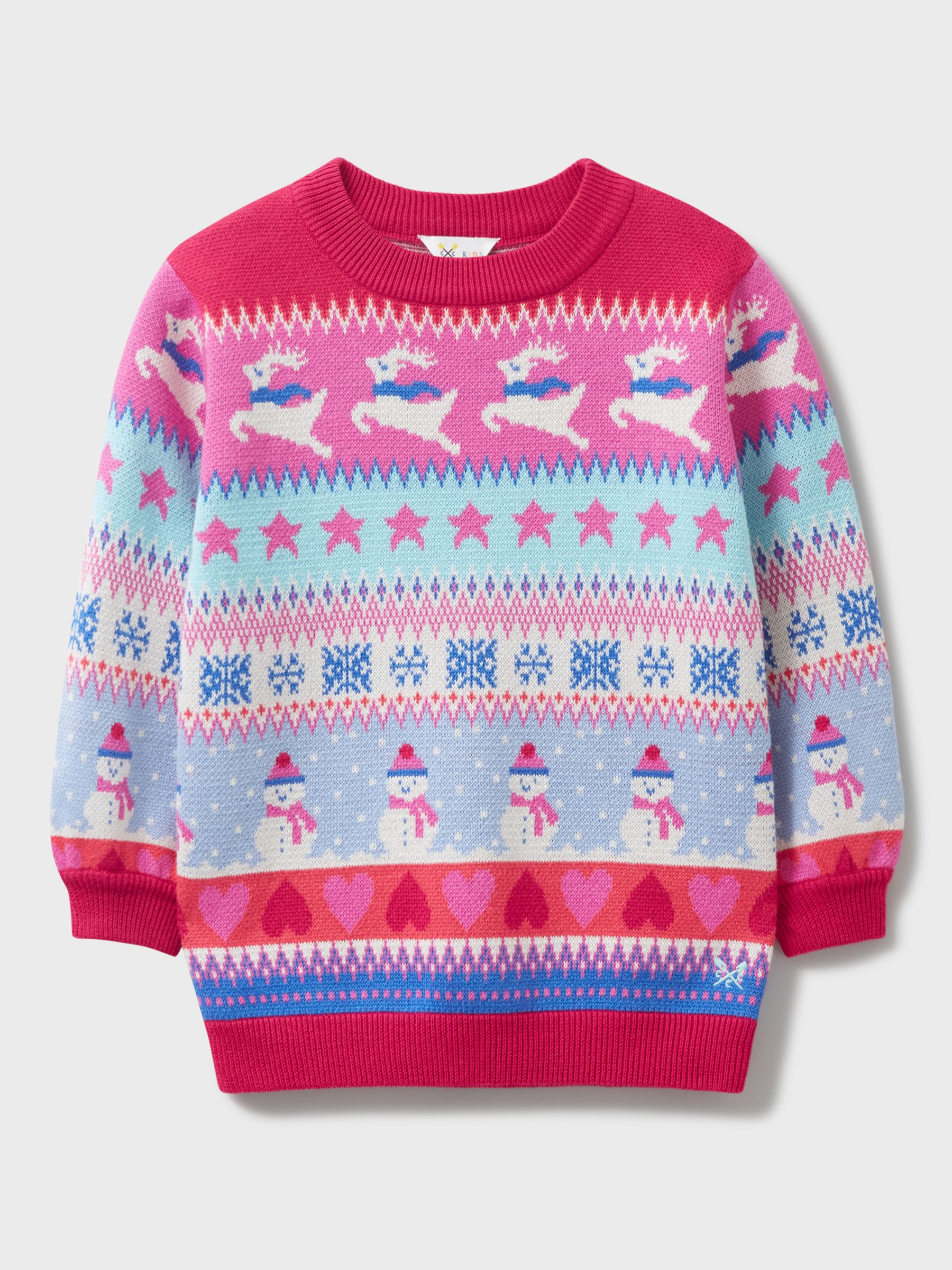 Crew Clothing Festive Fair Isle Crew Neck Knitted Jumper, Pink/Multi at ...