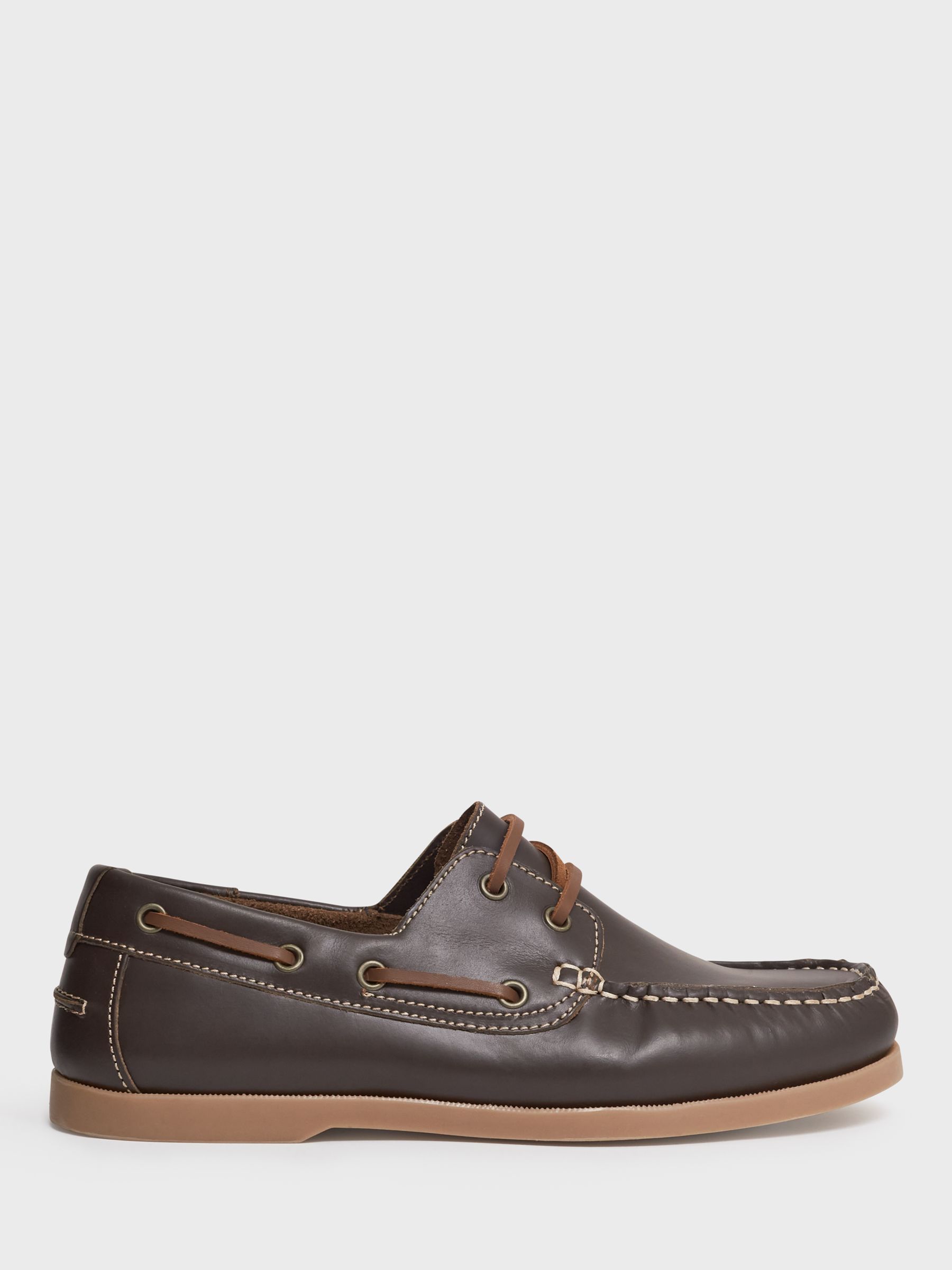 Crew Clothing Autsell Leather Deck Shoes, Chocolate Brown at John Lewis ...