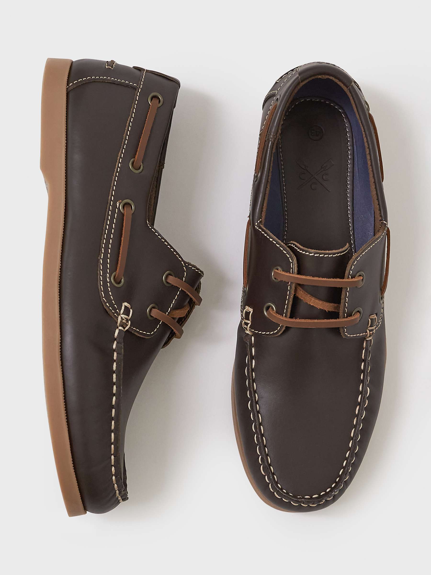 Buy Crew Clothing Autsell Leather Deck Shoes, Chocolate Brown Online at johnlewis.com